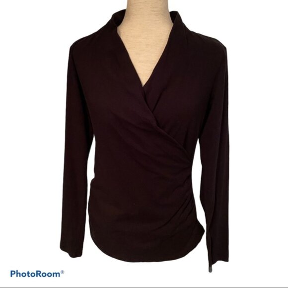 JAMES PERSE TOP WRAP LOOK BLACK STRETCH V-NECK LONG SLEEVE Size 2 M - Picture 1 of 9